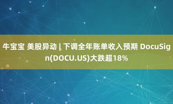 牛宝宝 美股异动 | 下调全年账单收入预期 DocuSign(DOCU.US)大跌超18%