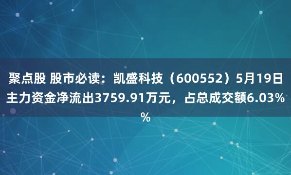 聚点股 股市必读：凯盛科技（600552）5月19日主力资金净流出3759.91万元，占总成交额6.03%